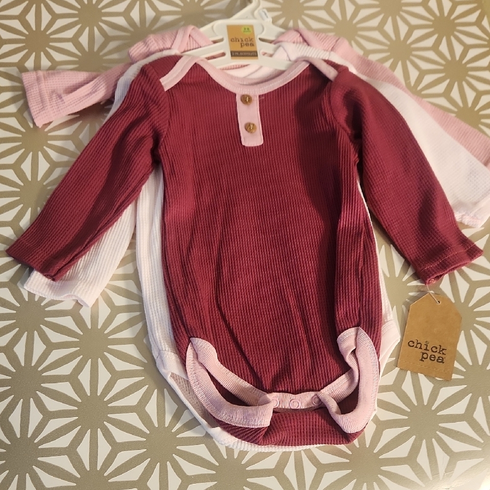 Chick Pea Burgundy and Pink Baby Bodysuits